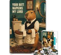 1000 Piece Jigsaw Puzzle for Adults, Capybara Butler Toilet Paper Poster | Enjoy a adult puzzle challenge on Sunday afternoons for screen-free time.