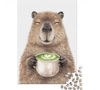 1000 Piece Jigsaw Puzzle for Adults, Capybara Enjoying Matcha Latte, 38x26cm/1000pcs, Gift for Puzzle Lovers, Family Activity And Couples And Families