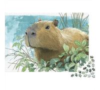 1000-Piece Jigsaw Puzzle for Adults, Capybara in The Jungle, 52x38cm/1000pcs, A Calm After-work Activity; White Cardboard for Steady Handling