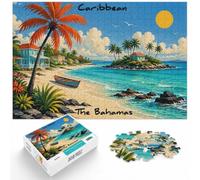 1000 Piece Jigsaw Puzzle for Adults, Caribbean, The Bahamas Travel Poster | For a break from screens, this adult jigsaw puzzle with 1000 pieces offers a calm pastime at home.