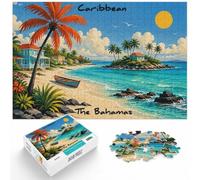 1000 Piece Jigsaw Puzzle for Adults, Caribbean, The Bahamas Travel Poster | For a Christmas gift idea for puzzle fans: Adult jigsaw puzzle with 1000 pieces suits quiet days around New Year.