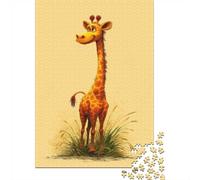 1000 Piece Jigsaw Puzzle for Adults, Cartoon Giraffe Standing in Grass