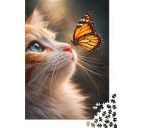 1000 Piece Jigsaw Puzzle for Adults, Cat and Butterfly Close-up