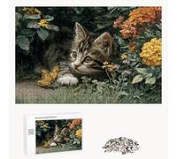 1000 Piece Jigsaw Puzzle for Adults, Cat & Butterfly Premium Wooden Puzzles with Poster, Classic Cut, Interlocking Pieces for Home Decor & Mindfulness 30 x 20 in - Aged 14+ Only (Not a Toy) P3#179