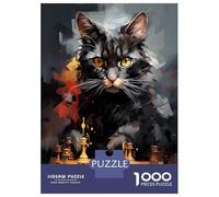 1000 Piece Jigsaw Puzzle for Adults Cat Chess Master Painting Puzzles for Adults Fun Games Precision Cutting Difficult And Challenge 38x26cm/1000pcs