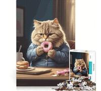 1000 Piece Jigsaw Puzzle for Adults Cat Eat Donut, Educational Toy, Decompressing Intellectual, Great Gift for Gaming 38x52cm