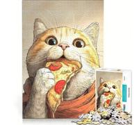 1000 Piece Jigsaw Puzzle for Adults Cat Eating Pizza Slice Illustration, Relaxing Games, Difficult And Challenge, Unique Birthday And Gifts 38x52cm