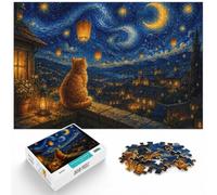 1000 Piece Jigsaw Puzzle for Adults, Cat Gazing at Starry Night Sky | For rainy days at home, this adult jigsaw puzzle with 1000 pieces works well for longer puzzle sessions.