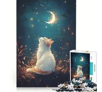 1000 Piece Jigsaw Puzzle for Adults Cat Gazing at The Moon, Brain Teaser Game, Precision Cutting, Artists Collection, Fine Art 38x26cm