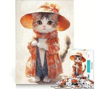 1000 Piece Jigsaw Puzzle for Adults Cat in A Hat And Kimono, Brain Teaser Game, Precision Cutting, Artists Collection, Fine Art 38x52cm
