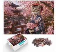 1000 Piece Jigsaw Puzzle for Adults, Cat in Kimono with Cherry Blossoms | For the festive season: 1000-piece jigsaw puzzle for adults; for winter leisure at home with 1000 pieces to assemble.
