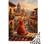 1000 Piece Jigsaw Puzzle for Adults, Cat in Latin American Town Painting