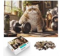 1000 Piece Jigsaw Puzzle for Adults, Cat Lifting Weights Workout | For adults who enjoy puzzles over the holidays: Adult jigsaw puzzle with 1000 pieces fits long December evenings.