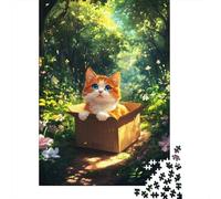 1000-Piece Jigsaw Puzzle for Adults, Cat On A Box in Forest, 38x26cm/1000pcs, Winter Indoor Activity, Quiet Evening Leisure And Cosy Evenings