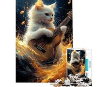 1000 Piece Jigsaw Puzzle for Adults Cat Playing Guitar Puzzles for Adults Brain Teaser Game Precision Cutting for Is Ideal As A Gifts (Size 38x52cm)