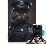 1000 Piece Jigsaw Puzzle for Adults Cat Police Uniform, Relaxing Games, Difficult And Challenge, Unique Birthday And Gifts 50x75cm