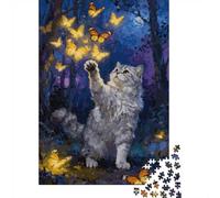 1000 Piece Jigsaw Puzzle for Adults, Cat Reaching for Butterflies in Forest, 38x26cm/1000pcs, Shared Puzzle Activity, Relaxing Evenings And Weekend Downtime