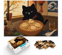 1000 Piece Jigsaw Puzzle for Adults, Cat Reaching for Ramen with Chopsticks | For shared winter evenings: Adult jigsaw puzzle with 1000 pieces offers a classic activity for Christmas.