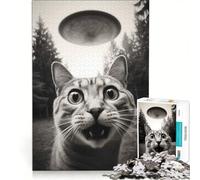 1000 Piece Jigsaw Puzzle for Adults Cat Scared By Ufo, Brain Teaser Game, Precision Cutting, Artists Collection, Fine Art 50x75cm