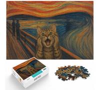 1000 Piece Jigsaw Puzzle for Adults, Cat Screaming in Munch's The Scream | For a calm home hobby, this adult jigsaw puzzle with 1000 pieces gives adult puzzlers a calm activity to return to.