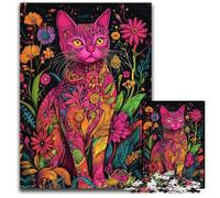 1000 Piece Jigsaw Puzzle for Adults Cat Sitting Among Flowers Cardboard Jigsaw Puzzles Family Interactive Game, Brain Teaser Gift, Educational Toy 26X38CM