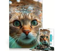 1000 Piece Jigsaw Puzzle for Adults Cat Swimming Underwater Sharp Cut Craft Problem Solve Fun Idle Time Game Xmas Art Display (38x52cm)