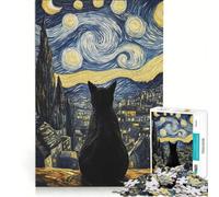 1000 Piece Jigsaw Puzzle for Adults Cat Under Starry Night Landscape, Anti-Stress Toys, Difficult Challenge, Deal As Gifts for The Whole Family 38x52cm