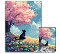 1000 Piece Jigsaw Puzzle for Adults Cat Under The Cherry Blossoms Puzzle Learning Educational Toys,is Ideal As Gifts for The Whole Family for Ages 14+ 50X75CM