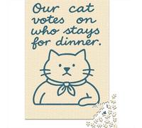 1000-Piece Jigsaw Puzzle for Adults, Cat Votes on Dinner Kitchen, 52x38cm/1000pcs, Smooth White Cardboard Pieces; for Relaxed Evenings at The Table