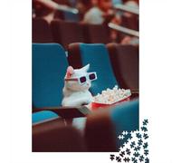 1000 Piece Jigsaw Puzzle for Adults, Cat with 3D glasses in cinema