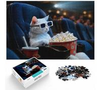 1000 Piece Jigsaw Puzzle for Adults, Cat with 3D glasses in cinema | For relaxed holiday time: Adult jigsaw puzzle with 1000 pieces turns winter downtime into puzzle time.