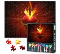 1000 Piece Jigsaw Puzzle for Adults Catholic Wall Art Sacred Heart of Jesus with Radiant Light Rays Inspirational Religious Decor for Home Chapel Large Size 27.5x19.7 Inch