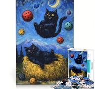 1000 Piece Jigsaw Puzzle for Adults Cats in A Starry Night Parody, Brain Teaser Game, Precision Cutting, Artists Collection, Fine Art 38x26cm