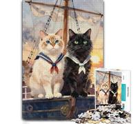 1000 Piece Jigsaw Puzzle for Adults, Cats in Sailor Outfits on a Boat