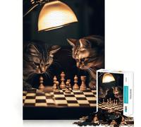 1000 Piece Jigsaw Puzzle for Adults Cats Playing Chess Sharp Cut Craft Problem Solve Fun Idle Time Game Xmas Art Display (50x75cm)