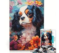 1000 Piece Jigsaw Puzzle for Adults Cavalier King Charles Spaniel in Flowers, Anti-Stress Toys, Difficult Challenge, Deal As Gifts for The Whole Family 38x26cm