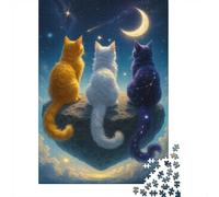 1000 Piece Jigsaw Puzzle for Adults, Celestial Cats on Floating Rock | For a calm Advent activity: Adult jigsaw puzzle with 1000 pieces makes a thoughtful gift for adult puzzle fans.