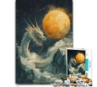 1000 Piece Jigsaw Puzzle for Adults, Celestial Dragon and Golden Moon | Rainy-day activity for adults around the table for a satisfying challenge.