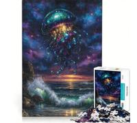 1000 Piece Jigsaw Puzzle for Adults Celestial Jellyfish Over Ocean Painting, Relaxing Games, Difficult And Challenge, Unique Birthday And Gifts 50x75cm