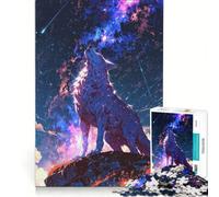 1000 Piece Jigsaw Puzzle for Adults Celestial Wolf Howling Beneath The Stars, Brain Teaser Game, Precision Cutting, Artists Collection, Fine Art 38x26cm