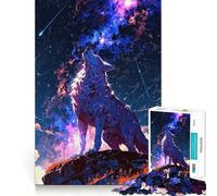 1000 Piece Jigsaw Puzzle for Adults Celestial Wolf Howling Beneath The Stars Sharp Cut Craft Problem Solve Fun Idle Time Game Xmas Art Display (50x75cm)