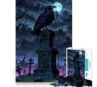 1000 Piece Jigsaw Puzzle for Adults Cemetery Watcher︰ Raven on Tombstone Sharp Cut Craft Problem Solve Fun Idle Time Game Xmas Art Display (50x75cm)