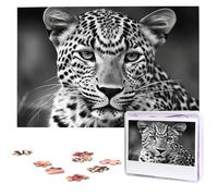 1000 Piece Jigsaw Puzzle for Adults Challenging Puzzle for Game Nights Black White Leopard Animal Wooden Puzzle Personalized Custom Wood Puzzles for Family Picture Puzzles Finished Size 29.5"x19.7"