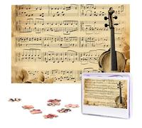 1000 Piece Jigsaw Puzzle for Adults Challenging Puzzle for Game Nights Gifts Personalized Picture Puzzle Music Notes on Old Paper Custom Wood Puzzle for Family, Finished Size 29.5"x19.7"