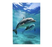 1000 Piece Jigsaw Puzzle for Adults Challenging Puzzle for Game Nights Wooden Puzzle Marine Dolphin Personalized Custom Wood Puzzle for Family Picture Puzzle Finished Size 29.5"x19.7"