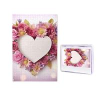 1000 Piece Jigsaw Puzzle for Adults Challenging Puzzle for Game Nights Wooden Puzzle Personalized Custom Wood-Puzzles for Family Card Heart Shape Flowers Picture Puzzles Finished Size 29.5"x19.7"
