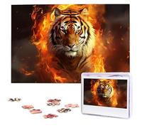 1000 Piece Jigsaw Puzzle for Adults Challenging Puzzles Cool Tiger in Flame Photo Puzzle Gifts for Family Home Wall Decor Personalized Wooden Puzzles 75 x 50 CM