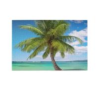 1000 Piece Jigsaw Puzzle for Adults Challenging Puzzles for Game Nights Beach Palm Tree Wooden Puzzle Personalized Custom Wood Puzzles for Family Picturepuzzle Finished Size 29.5"x19.7"