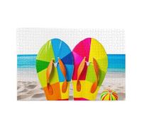 1000 Piece Jigsaw Puzzle for Adults Challenging Puzzles for Game Nights Colorful Flip Flops Beach Ball Wooden Puzzle Personalized Custom Wood Puzzles for Family Picturepuzzle Finished Size 29.5"x19.7"