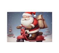 1000 Piece Jigsaw Puzzle for Adults Challenging Puzzles for Game Nights Santa Claus on Scooter Wooden Puzzle Personalized Custom Wood Puzzles for Family Picturepuzzle Finished Size 29.5"x19.7"